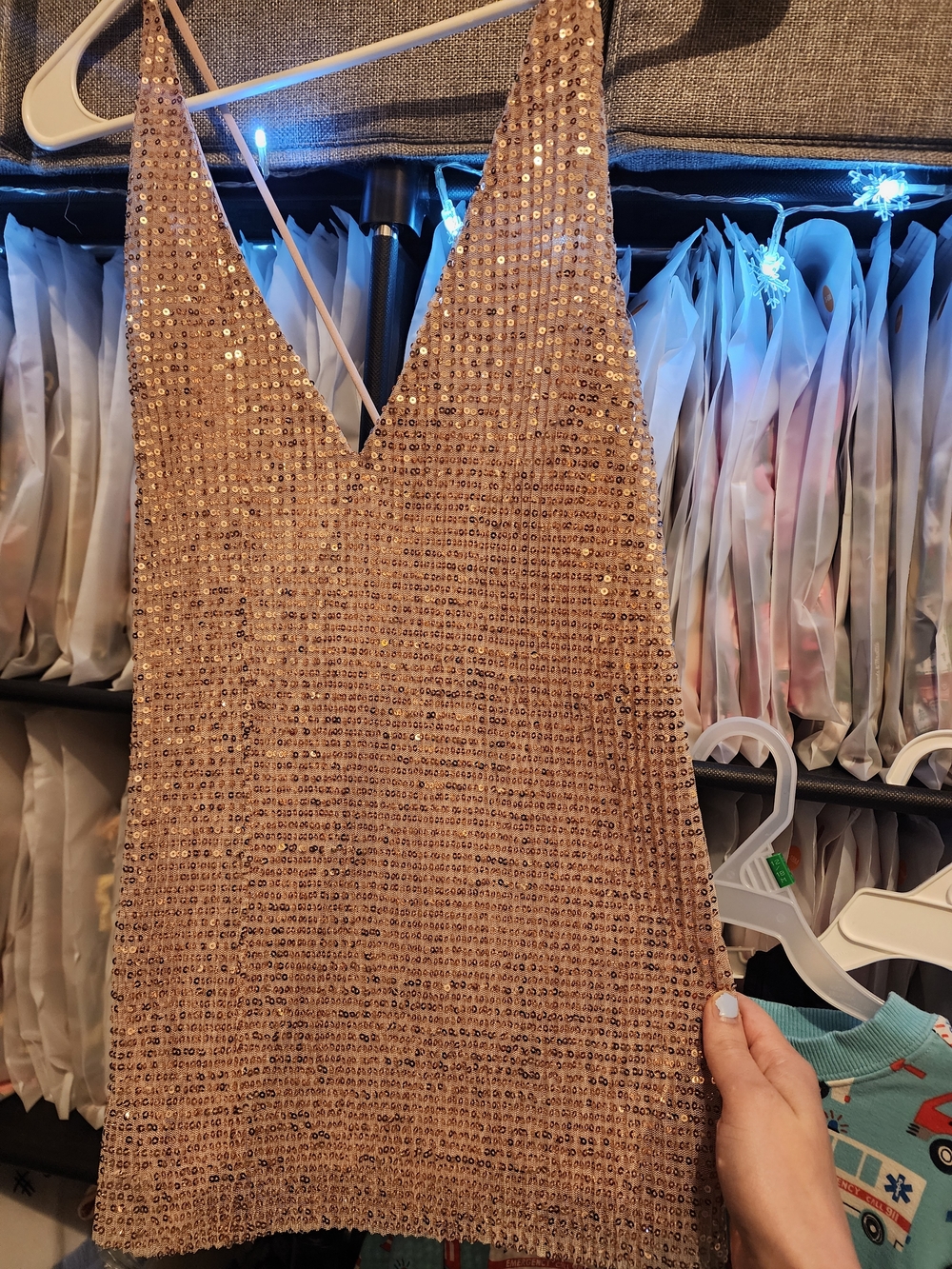 Express Sequin V-Neck Gold Cami Top- XS